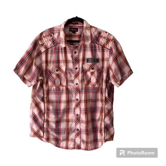 Helix men’s red plaid short sleeve button down XXL - Picture 1 of 8